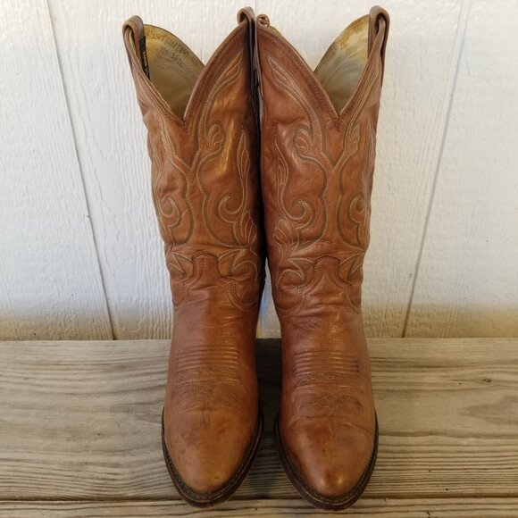 Vintage Goatskin Mens Brown Leather Cowboy Western Boots 9.5 D 16776 USA - Picture 12 of 14